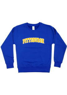 Little King Pitt Panthers Youth Blue Arched Wordmark Long Sleeve Crew Sweatshirt