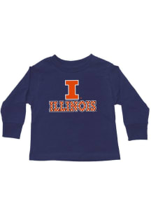 Little King Illinois Fighting Illini Toddler Girls Navy Blue Polka Dot Long Sleeve T Shirt