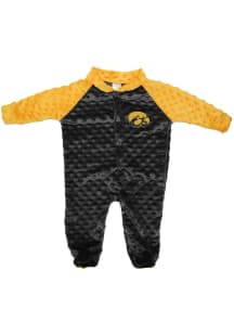 Little King Iowa Hawkeyes Baby Black Two Tone Cuddle Bubble Loungewear One Piece Pajamas