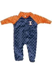 Little King Illinois Fighting Illini Baby Navy Blue Two Tone Cuddle Bubble Loungewear One Piece Pa..
