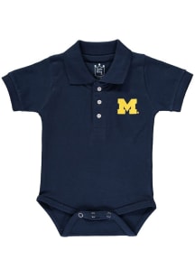 Little King Michigan Wolverines Baby Blue Primary Logo Short Sleeve One Piece Polo