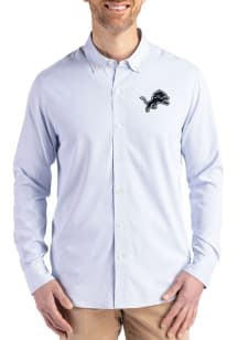 Cutter and Buck Detroit Lions Mens Light Blue Mono Confidence Pinstripe Long Sleeve Dress Shirt