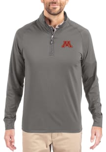 Cutter and Buck Minnesota Golden Gophers Mens Graphite Adapt Eco Knit Long Sleeve Qtr Zip Pullover
