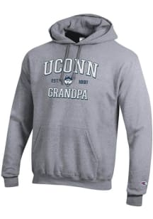 Champion UConn Huskies Mens Grey Est. Date Grandpa Powerblend Long Sleeve Hoodie