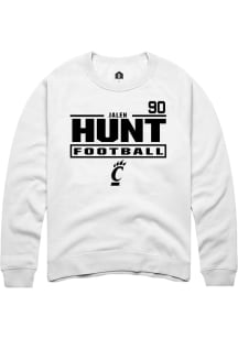 Jalen Hunt Cincinnati Bearcats Mens White Football NIL Stacked Box Player Crew