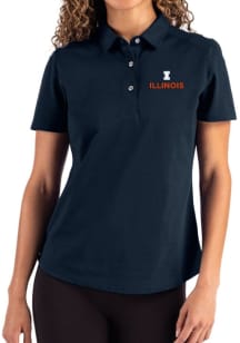 Cutter and Buck Illinois Fighting Illini Womens Navy Blue Advantage Short Sleeve Polo Shirt