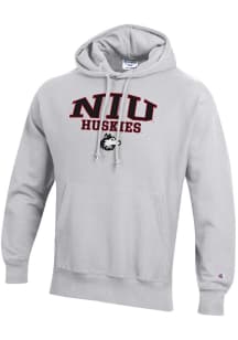 Champion Northern Illinois Huskies Mens Ash Name and Mascot Reverse Weave Long Sleeve Hoodie