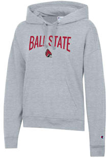 Champion Ball State Cardinals Womens Grey Powerblend Hooded Sweatshirt