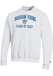 Champion BYU Cougars Mens White Font Class of 2027 Powerblend Long Sleeve Crew Sweatshirt