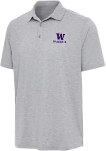 Antigua Washington Huskies Mens Grey Heather Baseball Par 3 Short Sleeve Polo