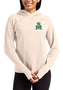 Cutter and Buck Marshall Thundering Herd Womens Oatmeal Vault Adapt Knit Hood Hooded Sweatshirt