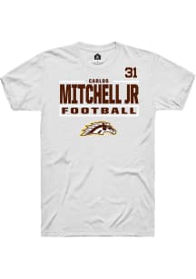 Carlos Mitchell Jr Western Michigan Broncos White Football NIL Stacked Box Short Sleeve Player T S..