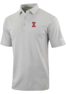 Columbia Illinois Fighting Illini Mens Grey Heat Seal Even Lie Short Sleeve Polo