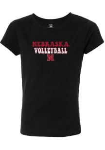 Summit Sportswear Nebraska Cornhuskers Girls Black Volleyball Bubble Script Short Sleeve Tee