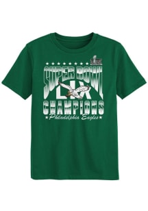 Philadelphia Eagles Boys Kelly Green 2024 Super Bowl Champs Fan Retro Arch Short Sleeve T-Shirt