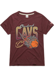 Homage Cleveland Cavaliers Womens Maroon On Fire Short Sleeve T-Shirt