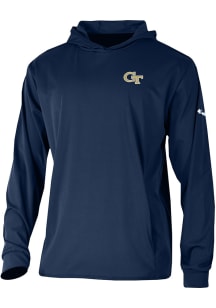 Columbia GA Tech Yellow Jackets Mens Navy Blue Heat Seal Long Drive Long Sleeve Hoodie