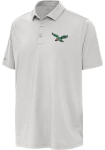 Antigua Philadelphia Eagles Mens Grey Retro Silver Tonal Hurdle Short Sleeve Polo