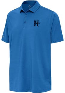 Antigua Houston Texans Mens Blue H Town Hurdle Short Sleeve Polo