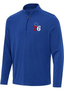 Antigua Philadelphia 76ers Mens Blue Omni Long Sleeve Qtr Zip Pullover