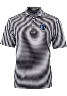 Cutter and Buck Sporting Kansas City Mens Black Virtue Eco Pique Stripe Short Sleeve Polo