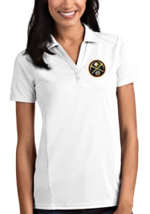 Antigua Denver Nuggets Womens White Tribute Short Sleeve Polo Shirt