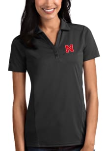 Antigua Nebraska Cornhuskers Womens Grey Tribute Short Sleeve Polo Shirt