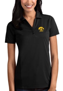 Antigua Iowa Hawkeyes Womens Black Tribute Polo Short Sleeve Polo Shirt