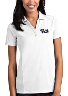 Antigua Pitt Panthers Womens White Tribute Short Sleeve Polo Shirt
