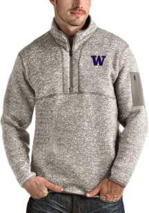 Antigua Washington Huskies Mens Oatmeal Fortune Long Sleeve Qtr Zip Pullover