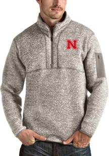 Antigua Nebraska Cornhuskers Mens Oatmeal Fortune Long Sleeve Qtr Zip Pullover