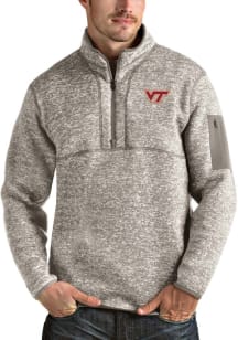 Antigua Virginia Tech Hokies Mens Oatmeal Fortune Long Sleeve Qtr Zip Pullover