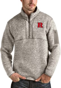 Antigua Rutgers Scarlet Knights Mens Oatmeal Fortune Long Sleeve Qtr Zip Pullover