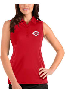 Antigua Cincinnati Reds Womens Red Tribute Sleeveless Polo Shirt