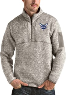 Antigua Charlotte Hornets Mens Oatmeal Fortune Long Sleeve Qtr Zip Pullover