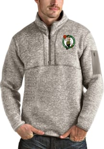 Antigua Boston Celtics Mens Oatmeal Fortune Long Sleeve Qtr Zip Pullover