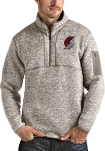 Antigua Portland Trail Blazers Mens Oatmeal Fortune Long Sleeve Qtr Zip Pullover