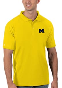 Antigua Michigan Wolverines Mens Gold Pique Short Sleeve Polo