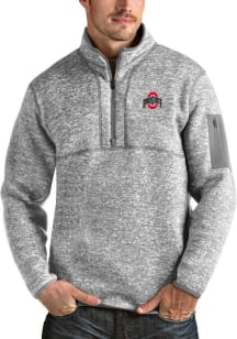 Antigua Ohio State Buckeyes Mens Grey Fortune Long Sleeve Qtr Zip Pullover