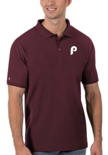 Antigua Philadelphia Phillies Mens Maroon Legacy Pique Short Sleeve Polo