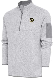 Antigua Iowa Hawkeyes Mens Grey Fortune Long Sleeve Qtr Zip Pullover