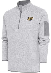 Antigua Purdue Boilermakers Mens Grey Fortune Long Sleeve Qtr Zip Pullover