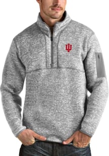 Antigua Indiana Hoosiers Mens Grey Fortune Long Sleeve Qtr Zip Pullover