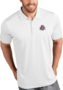 Antigua Ohio State Buckeyes Mens White Tribute Short Sleeve Polo