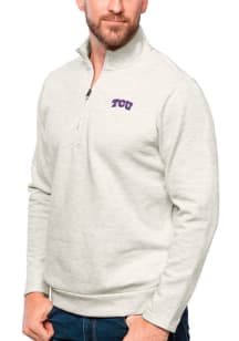 Antigua TCU Horned Frogs Mens Oatmeal Logo Gambit Long Sleeve Qtr Zip Pullover