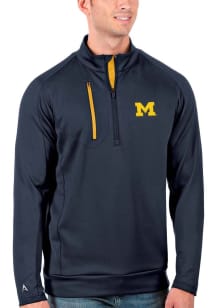 Antigua Michigan Wolverines Mens Navy Blue Generation Long Sleeve Qtr Zip Pullover
