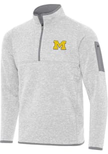 Antigua Michigan Wolverines Mens Grey Fortune Long Sleeve Qtr Zip Pullover