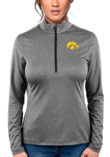Antigua Iowa Hawkeyes Womens Black Heather Rally 2 Qtr Zip Pullover