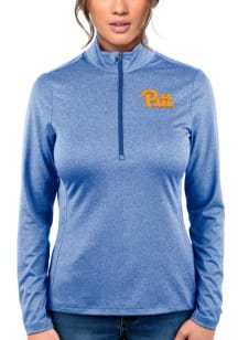 Antigua Pitt Panthers Womens Blue Heather Rally 2 Qtr Zip Pullover