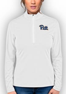 Antigua Pitt Panthers Womens White Heather Rally 2 Qtr Zip Pullover